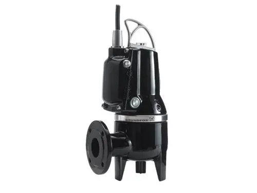 Schwarze Tauchmotorpumpe von Grundfos mit seitlichem Anschluss, konzipiert für den Einsatz in Wasserversorgungssystemen.